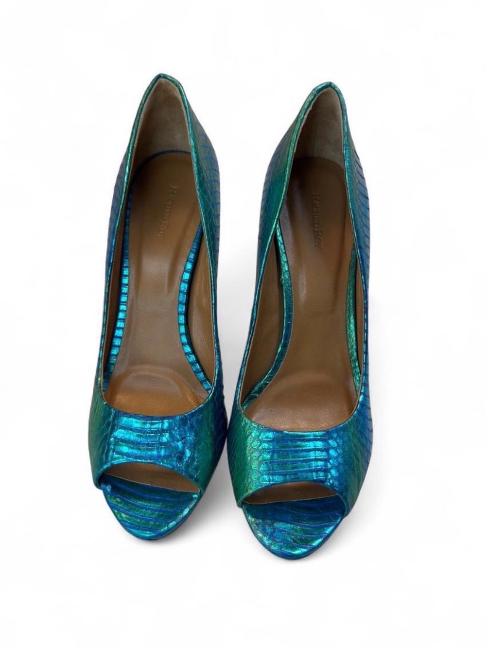 Women’s Iridescent Teal Peep-Toe Heels